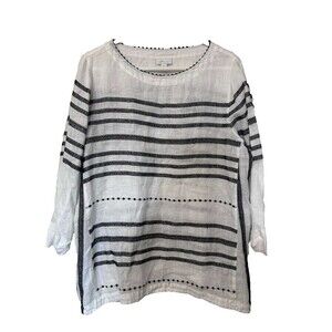 J.Jill 100% Linen Top Women's Large White Black Stripe Blouse
